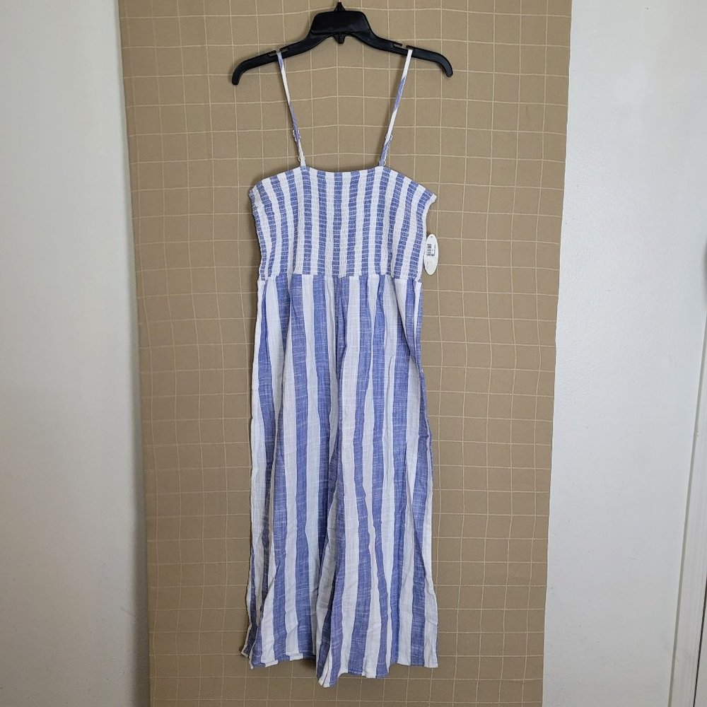 Wave Zone Womens Swim Cover Up Size XL Blue White Stripe Capri Jumpsuit NWT